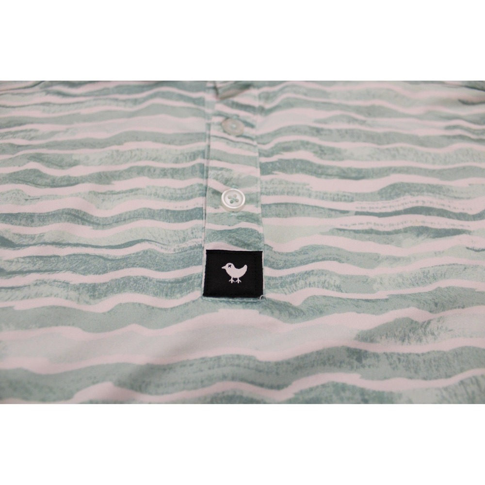 Bad Birdie Golf Polo Shirt Mens Medium Green Wave Stripe Performance Stretch - Picture 4 of 9